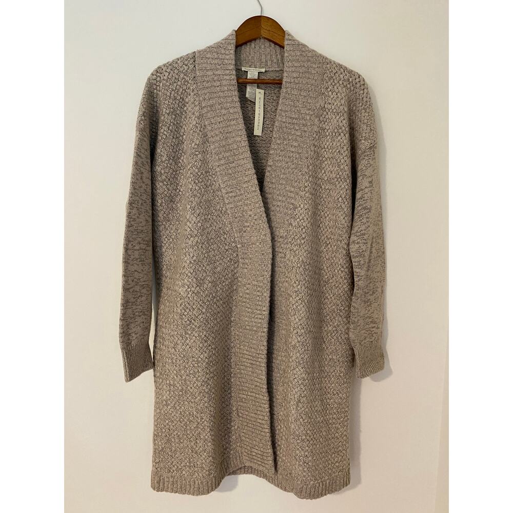 NWT White + Warren Oyster Stitch Coatigan Cardigan Sweater M Cotton Beige Tan